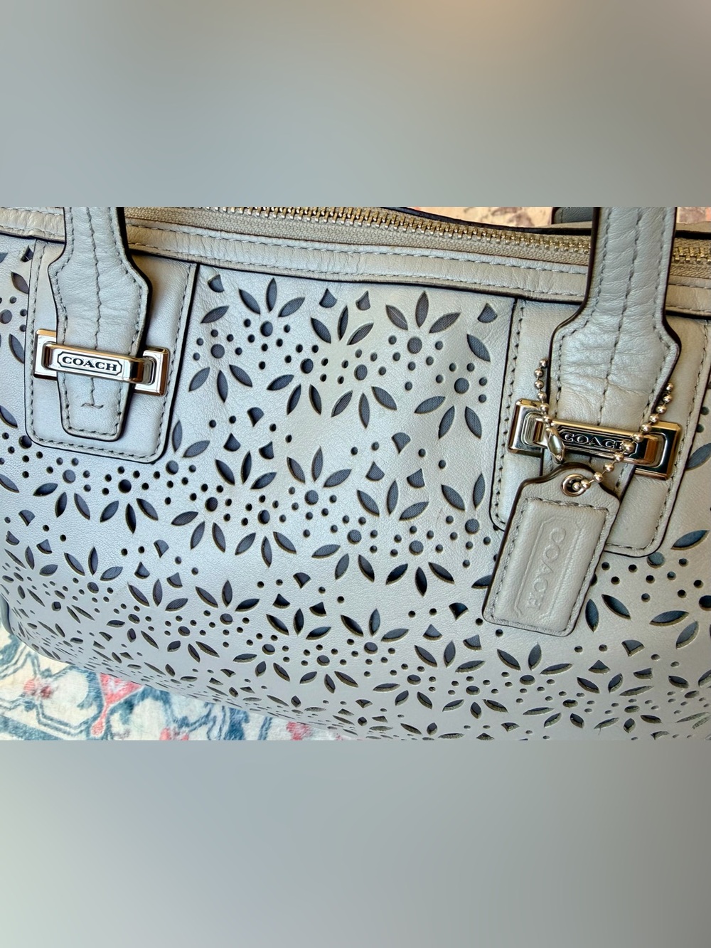 Coach Taylor Eyelet Leather Satchel with Accent Scarf (Style Number F27392). - Picture 13 of 14